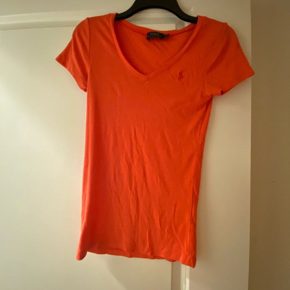 Coral v-Neck Polo t-shirt.. casual elegance